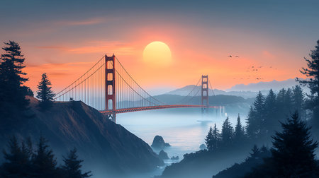 Golden Gate Bridge at sunrise, San Francisco, California, USA.