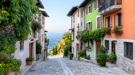 Street in the historic center of Riva del Garda, Italyの写真素材
