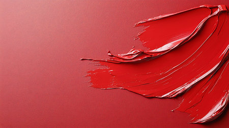 Red paint brush stroke on red background. Lipstick smudge.の写真素材