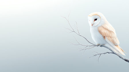 White owl on a tree branch. 3d illustration. Gray background.の写真素材