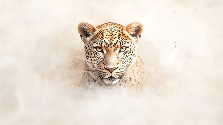 Leopard portrait on a white background. Watercolor painting illustration.の写真素材