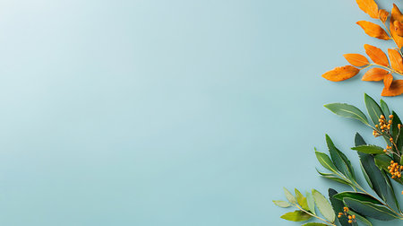 Flowers composition. Eucalyptus branches and leaves on blue background. Flat lay, top view, copy spaceの写真素材