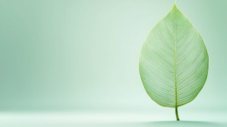 Green leaf on a light green background. 3d render. Minimal concept.