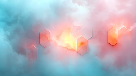 Hexagons in the sky. 3d illustration. Abstract background.の写真素材