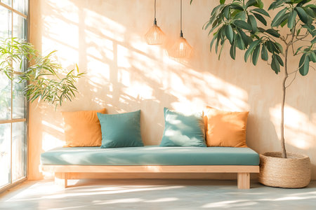 Sofa decoration in living room interior - Vintage Light Filter effectの写真素材