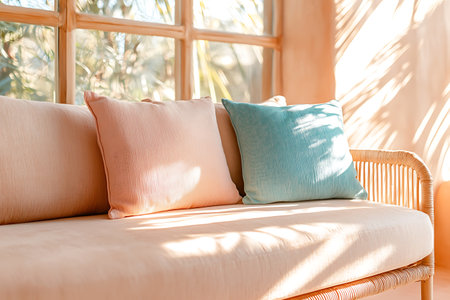 Pillow on sofa decoration in livingroom interior - Vintage Light Filterの写真素材