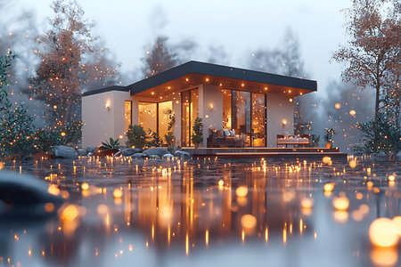 3d rendering. Luxury house on the nature with lake.