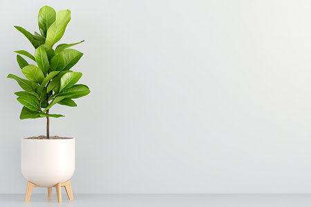 3D render of a plant in a pot against a white wallの写真素材