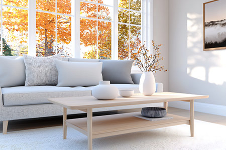 interior modern bright room with sofa 3D rendering illustration computer generated image
