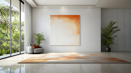modern bright interiors apartment living room with mockup poster frame 3D rendering computer...