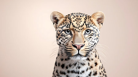 Portrait of a leopard on a beige background with copy space