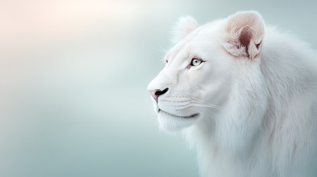 White lion portrait on blurred background with copy space for your text.の写真素材