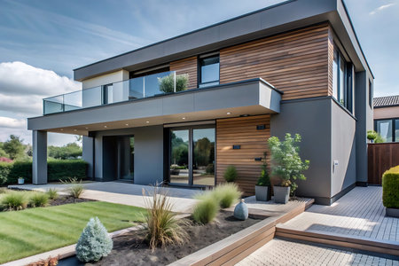 Architecture, modern house with a beautiful garden. Northwest, USA