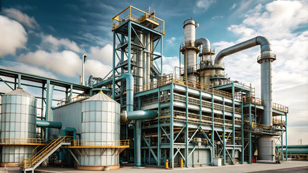 Industrial zone, Steel pipelines and equipment of a large oil refinery
