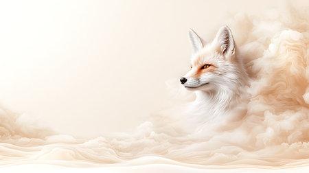 Cute fox in a cloud. 3D rendering.の写真素材