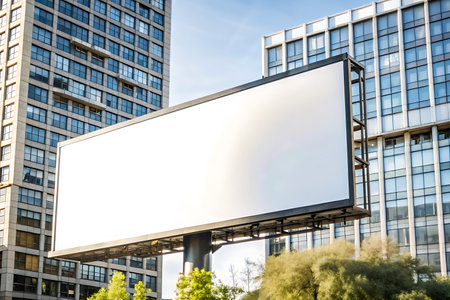 Blank white billboard in the city. Mock up, 3D Renderingの写真素材