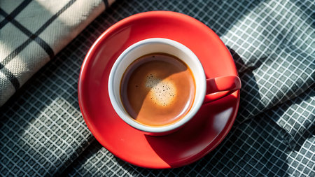 Coffee cup on the table in a cafe, stock photoの写真素材