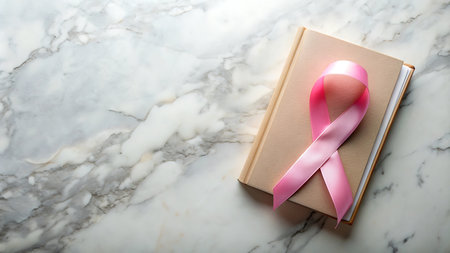 Pink ribbon on bookle background. Breast cancer awareness concept.の写真素材