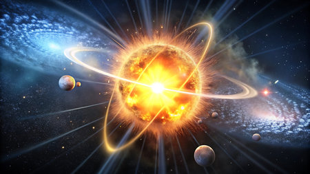 Solar system in space with planets and stars.