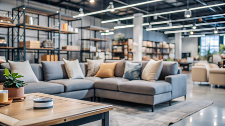 Modern living room interior with sofa, coffee table and bookshelf