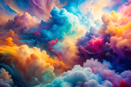 Colorful rainbow sky with clouds. Abstract background. 3D renderingの写真素材