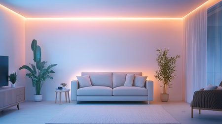 Modern bright interiors. 3d rendered illustration with neon lights.