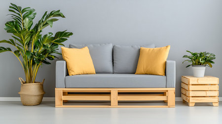 Interior of living room with sofa and plant, 3d renderの写真素材