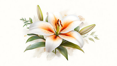 Bouquet of lilies on a white background. Vector illustration.の写真素材