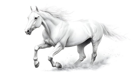 White horse running isolated on white background. Realistic 3d illustrationの写真素材