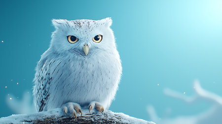 Snowy owl on a blue background. 3d render. Winter theme.の写真素材
