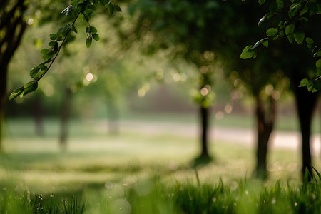 Beautiful bokeh in the park. Natural green background.の写真素材