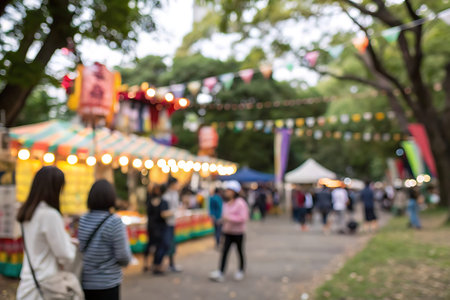 Blurred image of people walking with bokeh background.