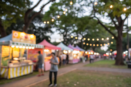 Blurred image of street food festival with bokeh background.の写真素材