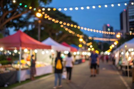 Blurred image of night market and bokeh for background usage.の写真素材
