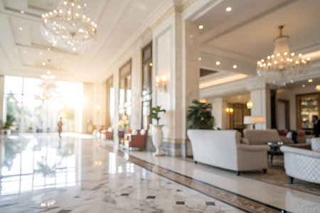 Abstract blur hotel lobby interior for background - Vintage Light Filter processing styleの写真素材