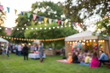Blurred background of people at outdoor festival, bokeh.の写真素材