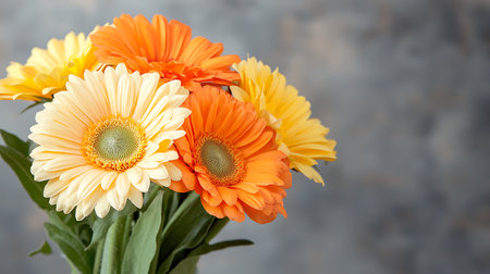 Bouquet of beautiful gerberas on grey background, closeupの写真素材