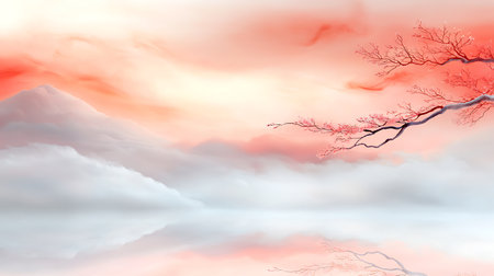 Landscape with trees and cloudy sky. Vector illustration.の写真素材