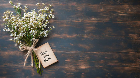 Bouquet of gypsophila flowers on rustic wooden backgroundの写真素材