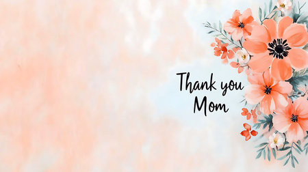 Thank you mom card. Greeting card with beautiful flowers.