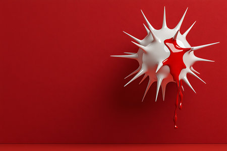 3d rendering of a red splash on a red background with copy spaceの写真素材