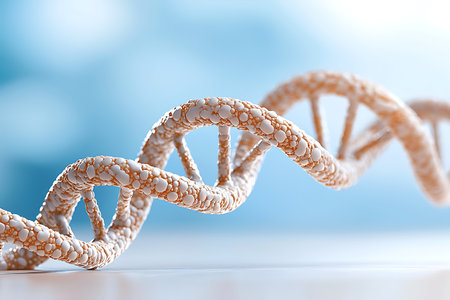 3d rendering of a DNA strand over blue background with copy spaceの写真素材