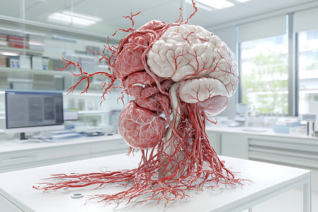 Human brain with blood vessels, 3d render, computer generated imageの写真素材