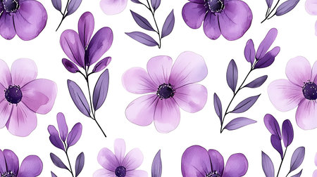Seamless pattern with anemone flowers and leaves. Vector illustration.の写真素材