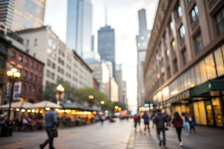 Blurred background of people walking on a street in New York City