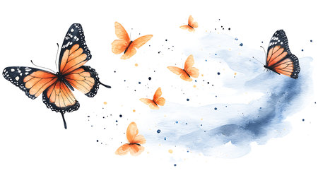 Watercolor butterflies on watercolor background. Hand drawn vector illustration.の写真素材
