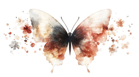 Watercolor butterfly, isolated on white background. Hand drawn illustration.の写真素材