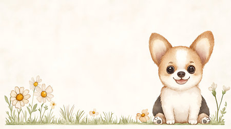 Cute cartoon chihuahua dog sitting on the grass.の写真素材