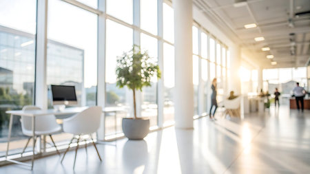 Blurred image of business people walking in the lobby of the office.の写真素材