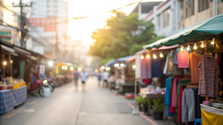 Blurred image of street food market in Bangkok,Thailand.の写真素材